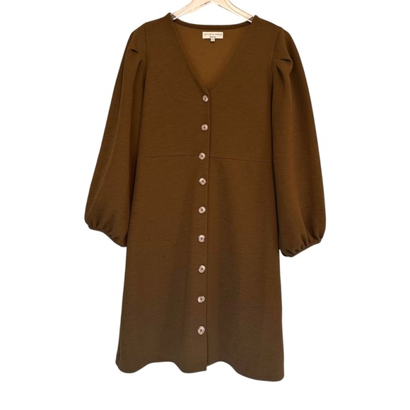 MADEWELL Texture & Thread Crepe Balloon-Sleeve Dress Olive Womens Size M - Picture 2 of 12